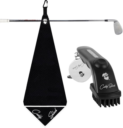 Golf Club Water Brush PRO + Golf Pocket Mag Towel - Black Bundle