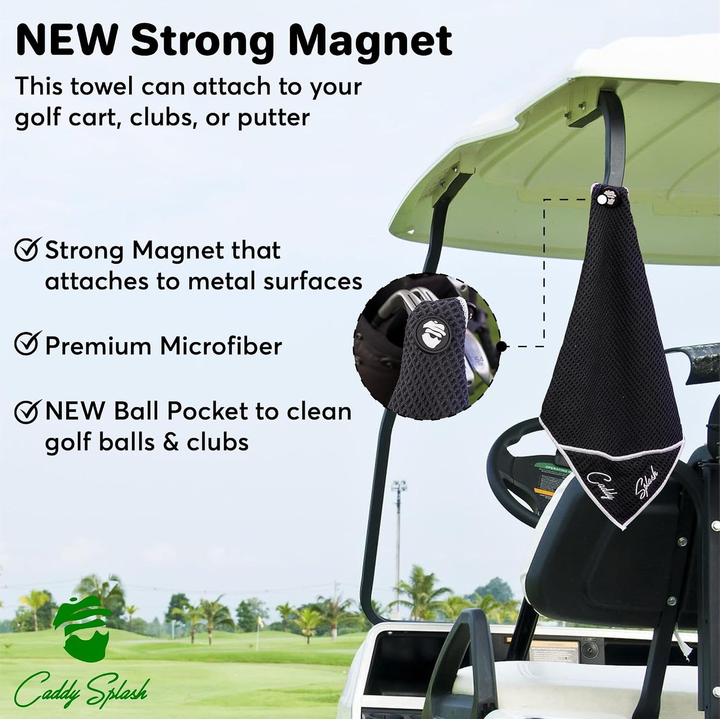 Golf Club Water Brush PRO + Golf Pocket Mag Towel - Black Bundle