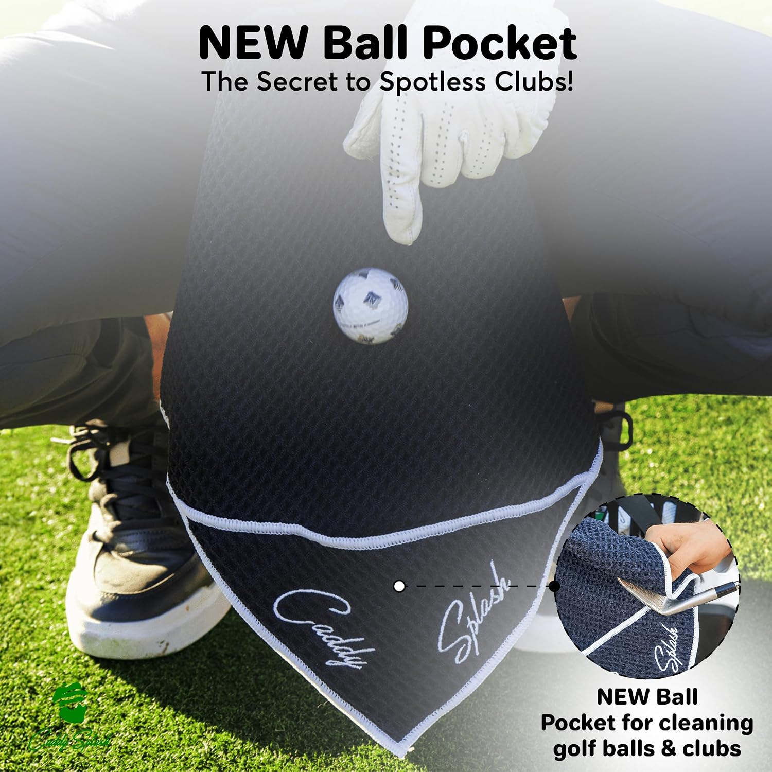 Golf Club Water Brush PRO + Golf Pocket Mag Towel - Black Bundle