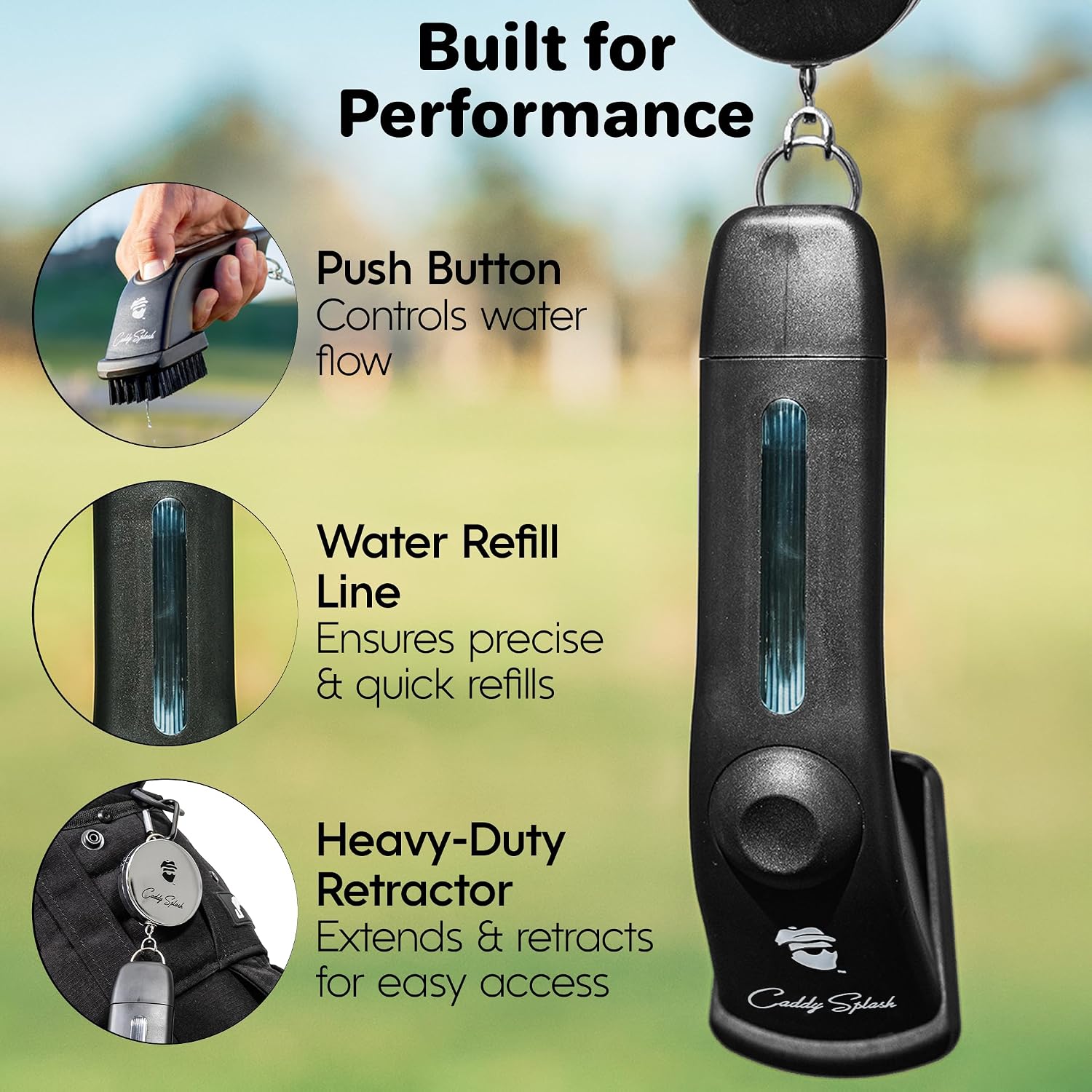 Golf Club Water Brush PRO + Golf Pocket Mag Towel - Black Bundle
