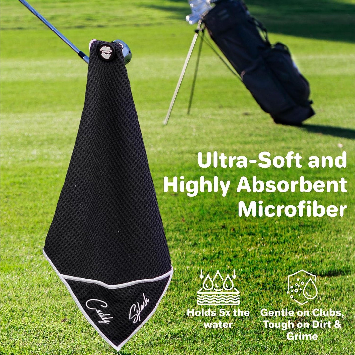 Golf Club Water Brush PRO + Golf Pocket Mag Towel - Black Bundle