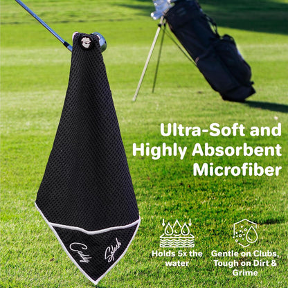 Golf Club Water Brush PRO + Golf Pocket Mag Towel - Black Bundle