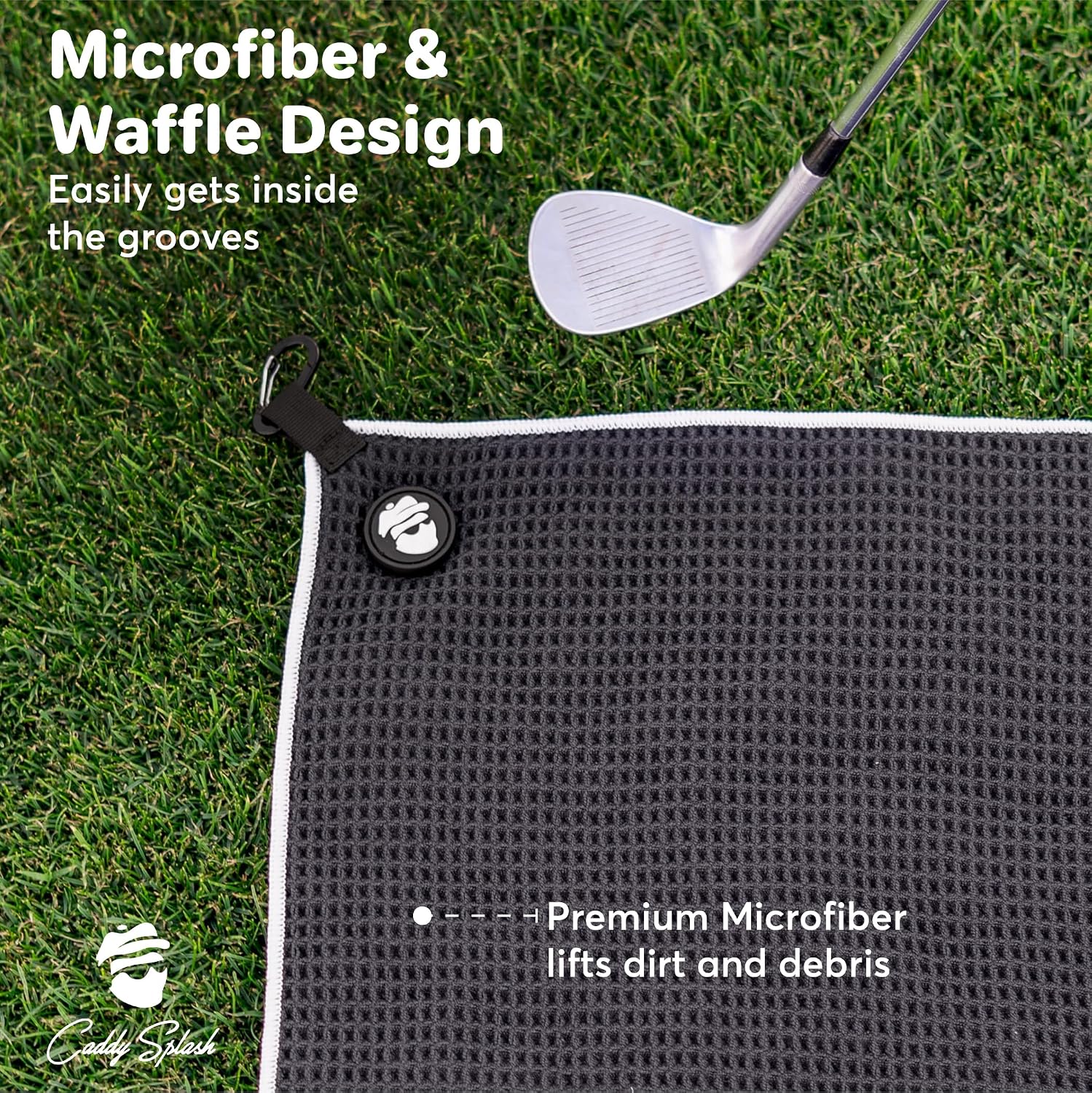 Golf Club Water Brush PRO + Golf Pocket Mag Towel - Black Bundle
